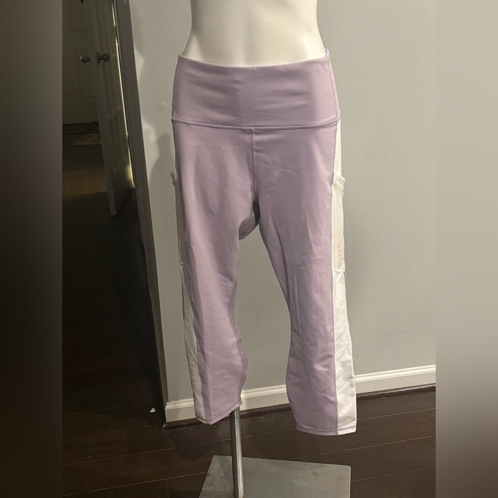 Fabletics Lilac Crop Leggings with White Side Panels